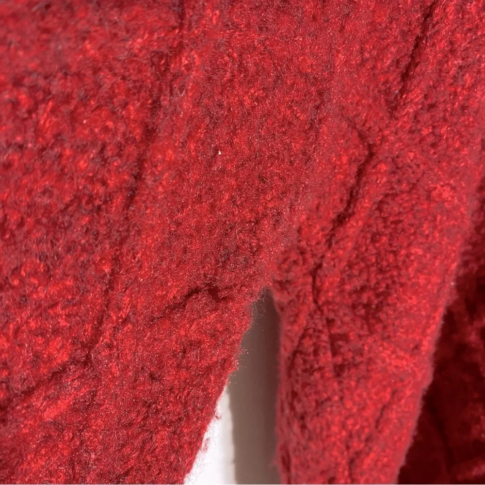 Vintage Oversized Red Chunky Textured Diamond Knit Cardigan Sweater W Toggles XL - Picture 4 of 14
